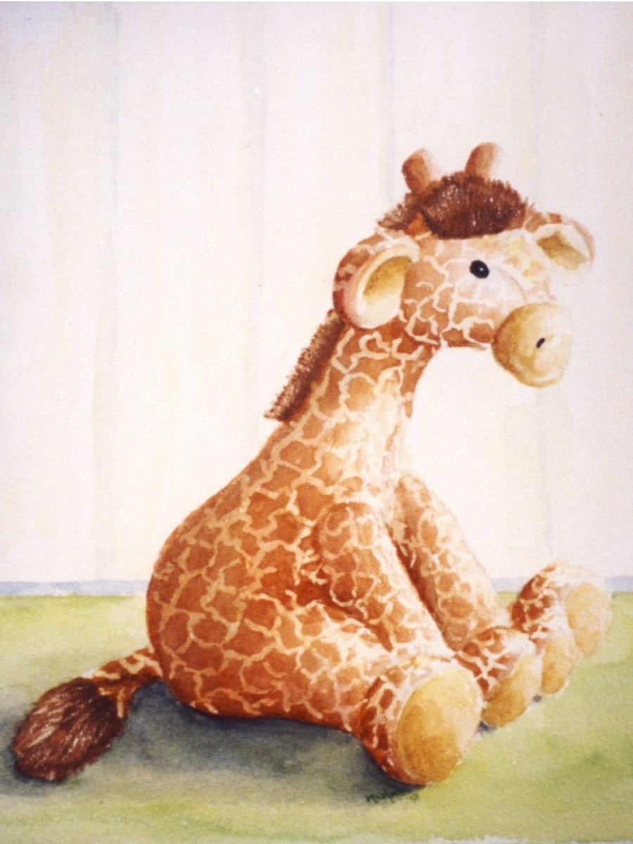 Knuffel giraffe, 24 x 30 cm, aquarel  1998