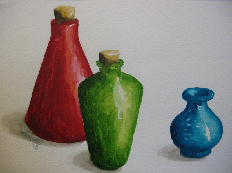 Gekleurde flesjes, 17x12 cm, Aquarel 2008